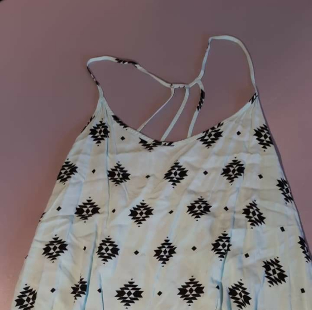 Teal and black tribal printed strappy tank top